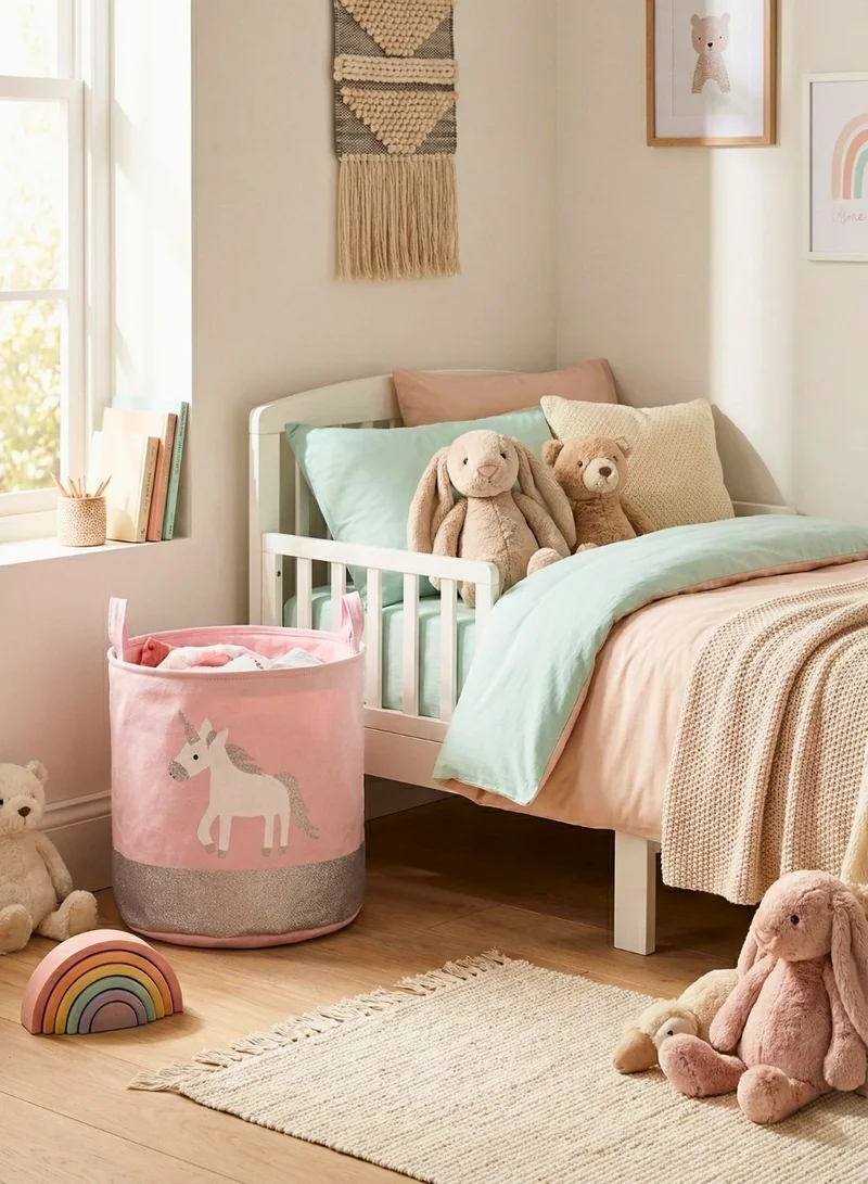 1Chase Unicorn Classic Unicorn Classic Kids Storage Basket 45L Oval Foldable Canvas Laundry & Toy Organizer with Handles for Nursery, Bedroom, Playroom  | Best Price UAE